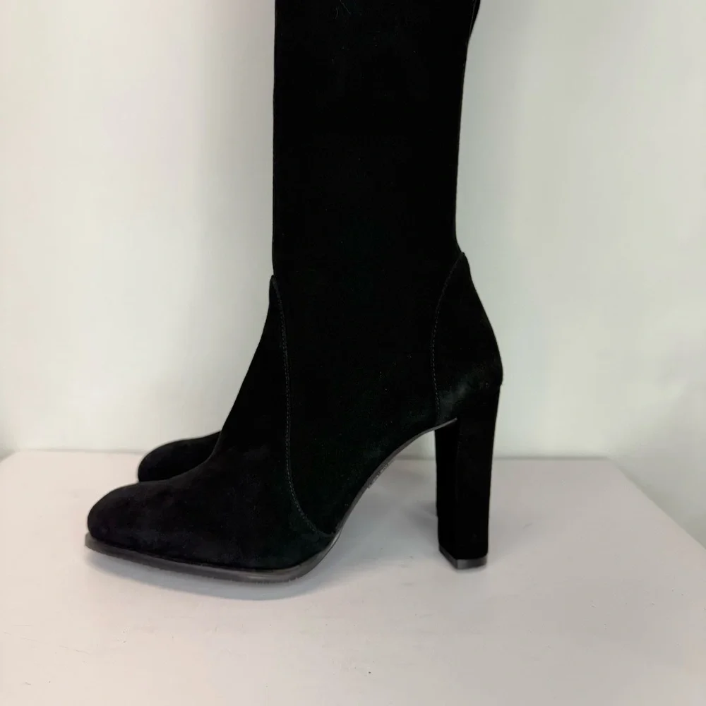 New Stuart Weitzman Highland Over The Knee Boot Black Suede Sz 9